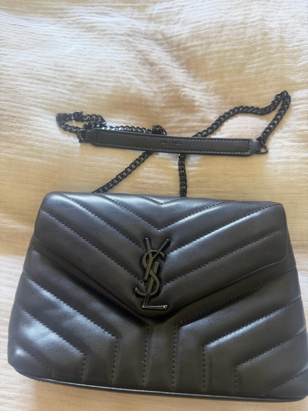 Saint Laurent Black Chevron Quilted Leather Chain Shoulder Bag inspiration.